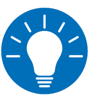 Blue circle with lightbulb icon.